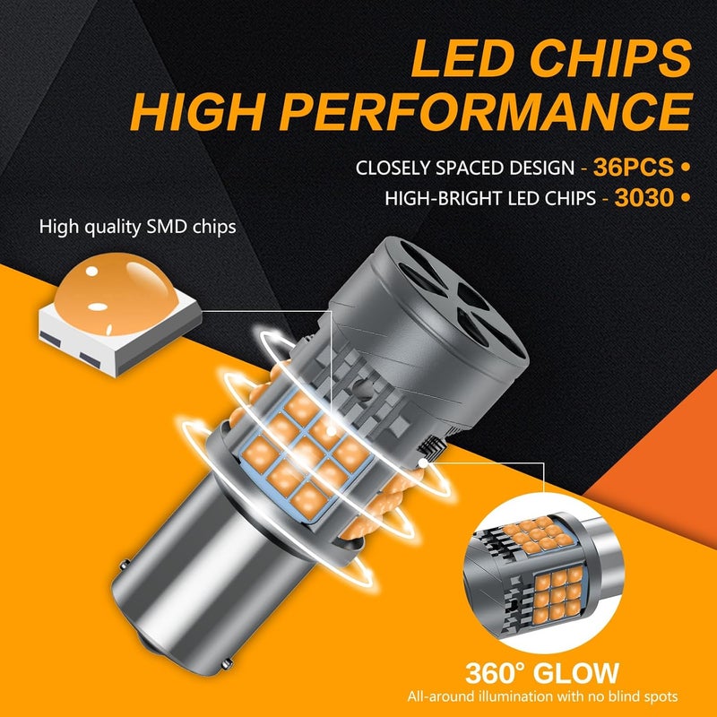 Sidaqi 1156 LED Bulb Amber CANBUS Error Free 6000LM 36SMD 1141 BA15S 7506 Turn Signal Bulb 1156 Built-in Load Resistor Anti Hyper Flash for Front Rear Turn Signal Light-2PCS - Image 3